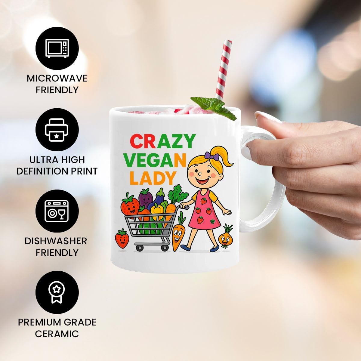 Crazy Vegan Lady Mug | Funny Vegan Gift for Women | Plant Based Gift