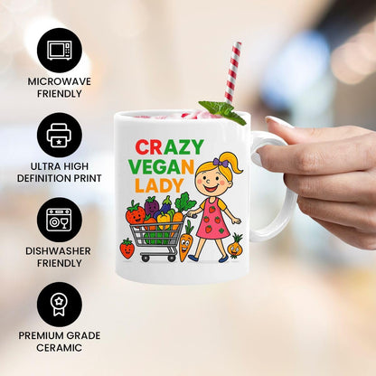 Crazy Vegan Lady Mug | Funny Vegan Gift for Women | Plant Based Gift