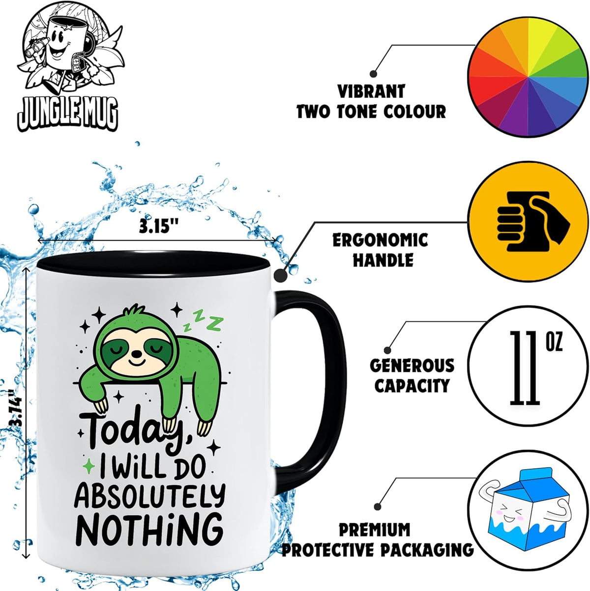 Funny Sloth Mug | Today I Will Do Absolutely Nothing | Lazy Day Gift