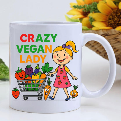 Crazy Vegan Lady Mug | Funny Vegan Gift for Women | Plant Based Gift