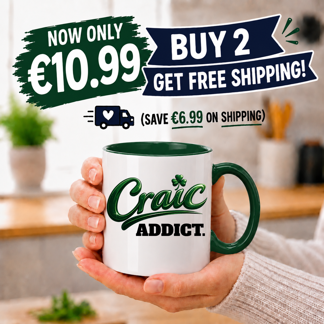 Craic Addict Mug | Funny Irish Mug | Irish Gift for Men & Women | Irish Slang Coffee Mug | St Patrick's Day Gift | 11oz Ceramic Mug