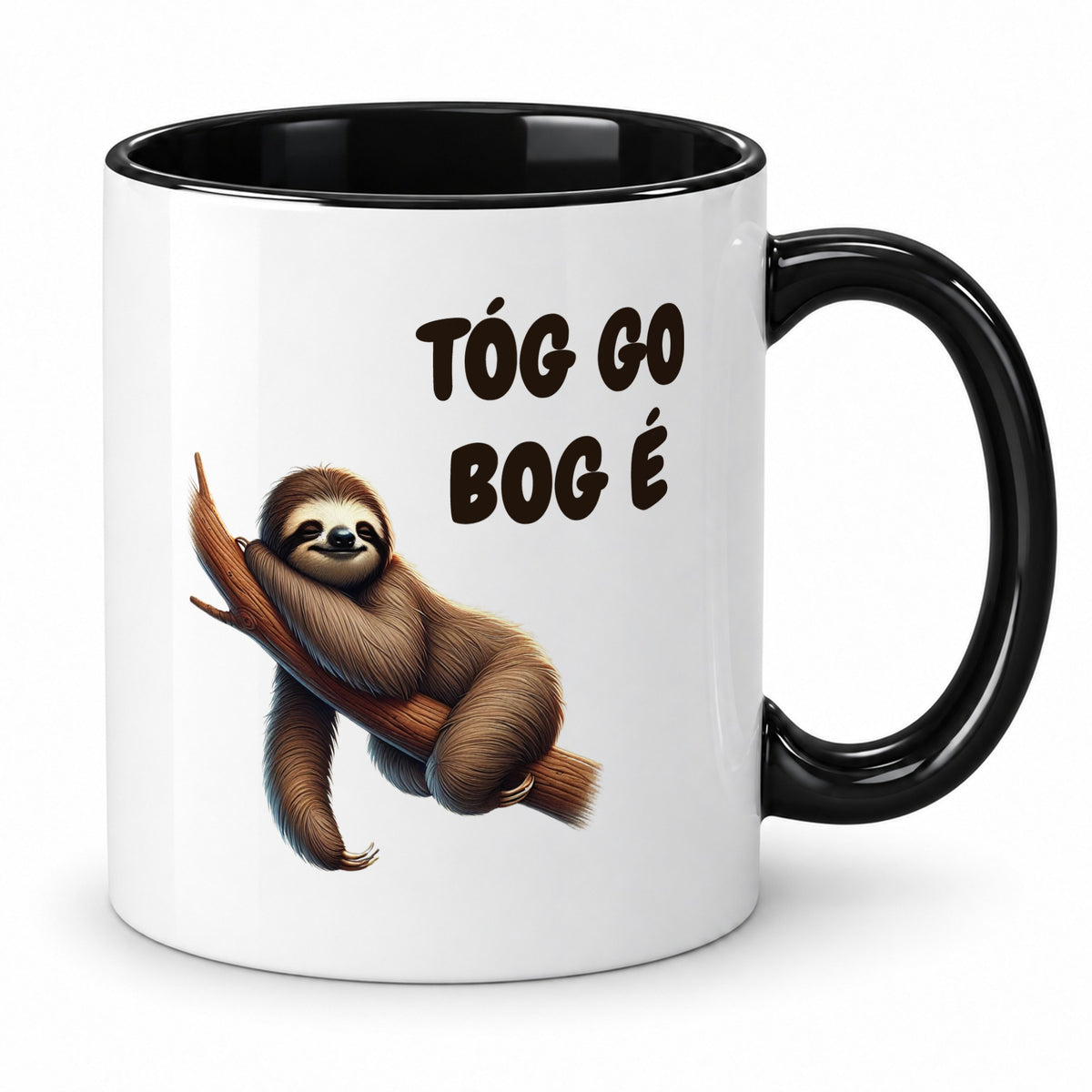 Tóg Go Bog É Mug – Take It Easy Sloth – Irish Language Gift