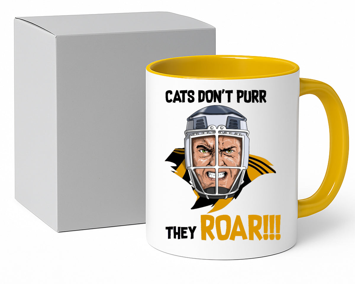 Cats don't purr they roar mug – 11oz ceramic mug on a plain white background