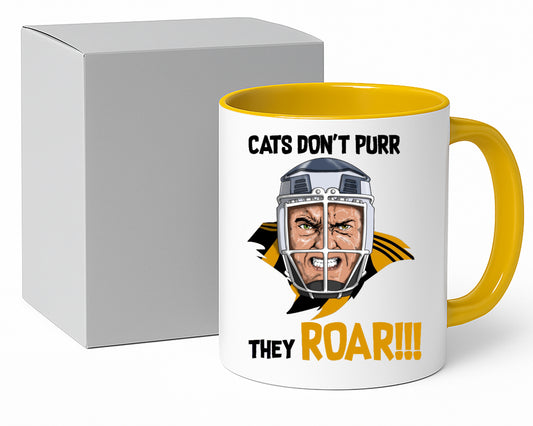 Cats don't purr they roar mug – 11oz ceramic mug on a plain white background