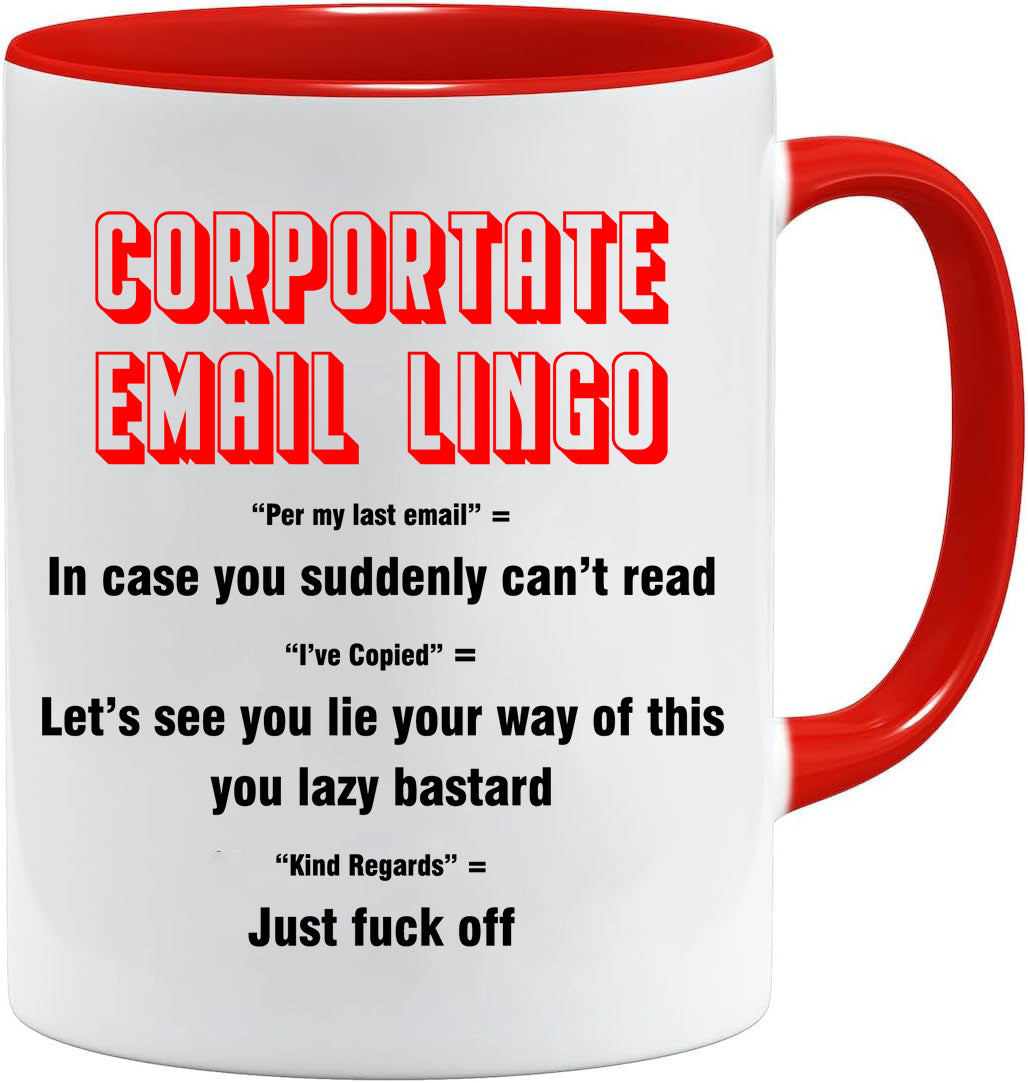 Corporate Email Lingo mug – 11oz ceramic mug on a plain white background