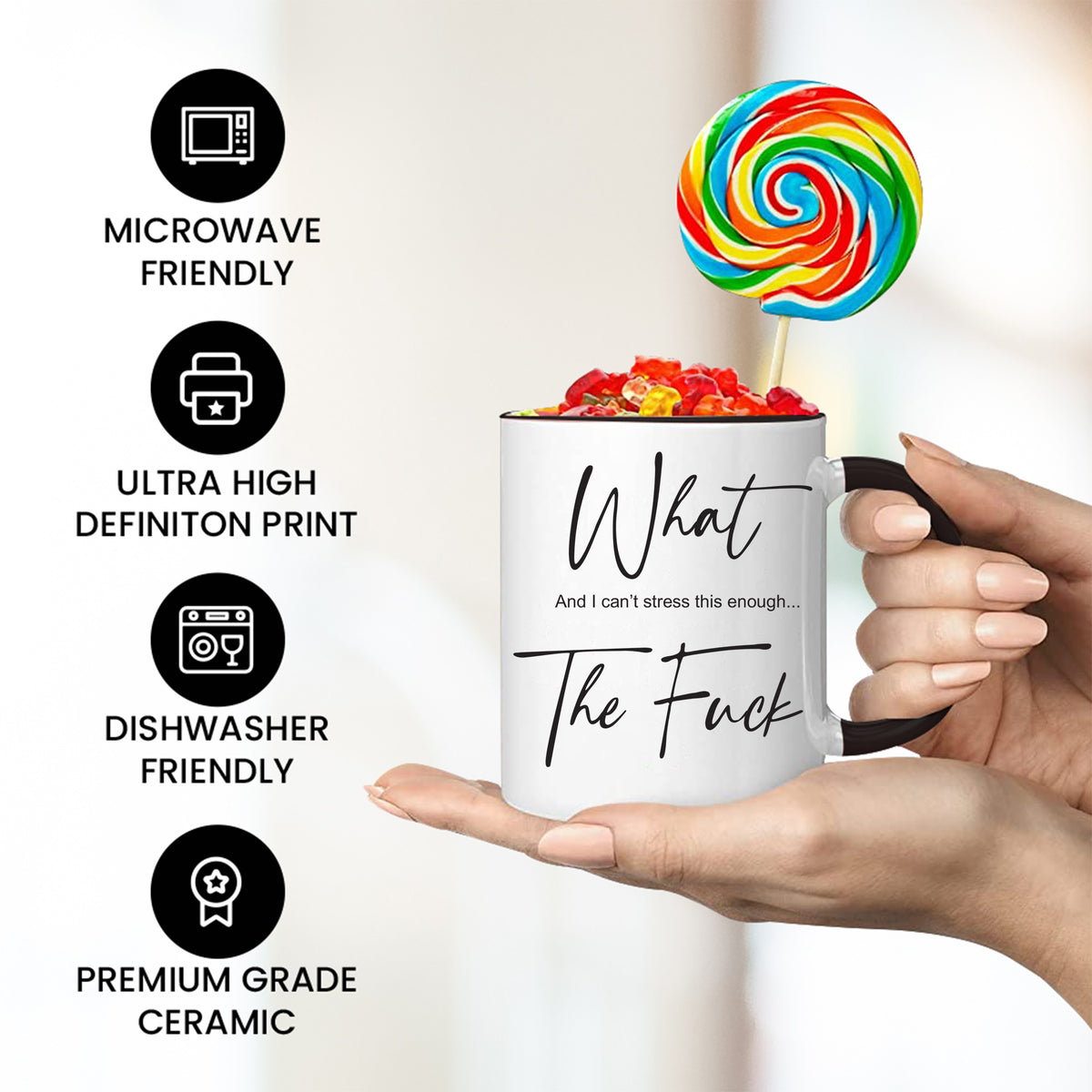 What The F Mug | Funny Sarcastic Black Rim Mug | Cheeky Gift