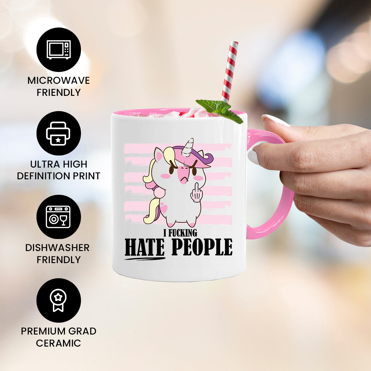 Funny Unicorn Mug | I Hate People | Rude Sarcastic Gift