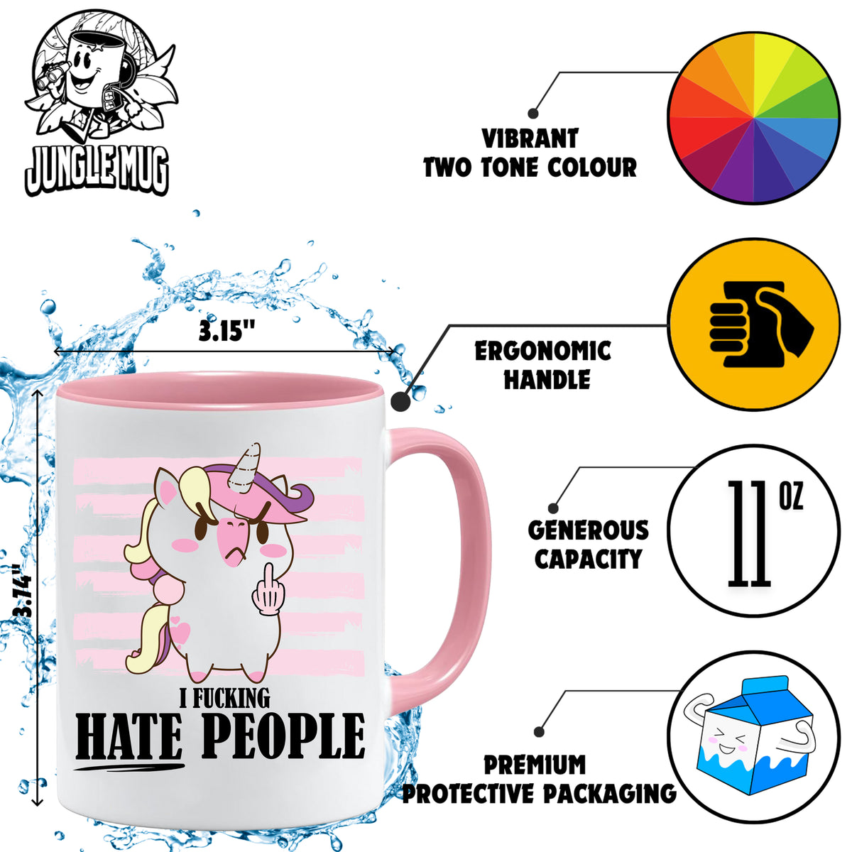 Funny Unicorn Mug | I Hate People | Rude Sarcastic Gift