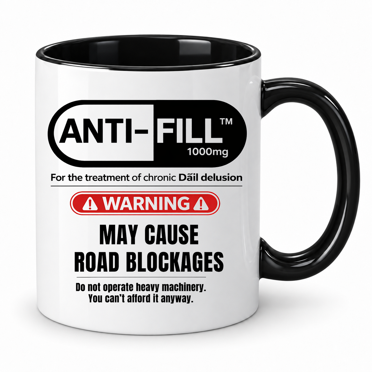 Anti Fill Mug – 11oz ceramic mug on a plain white background