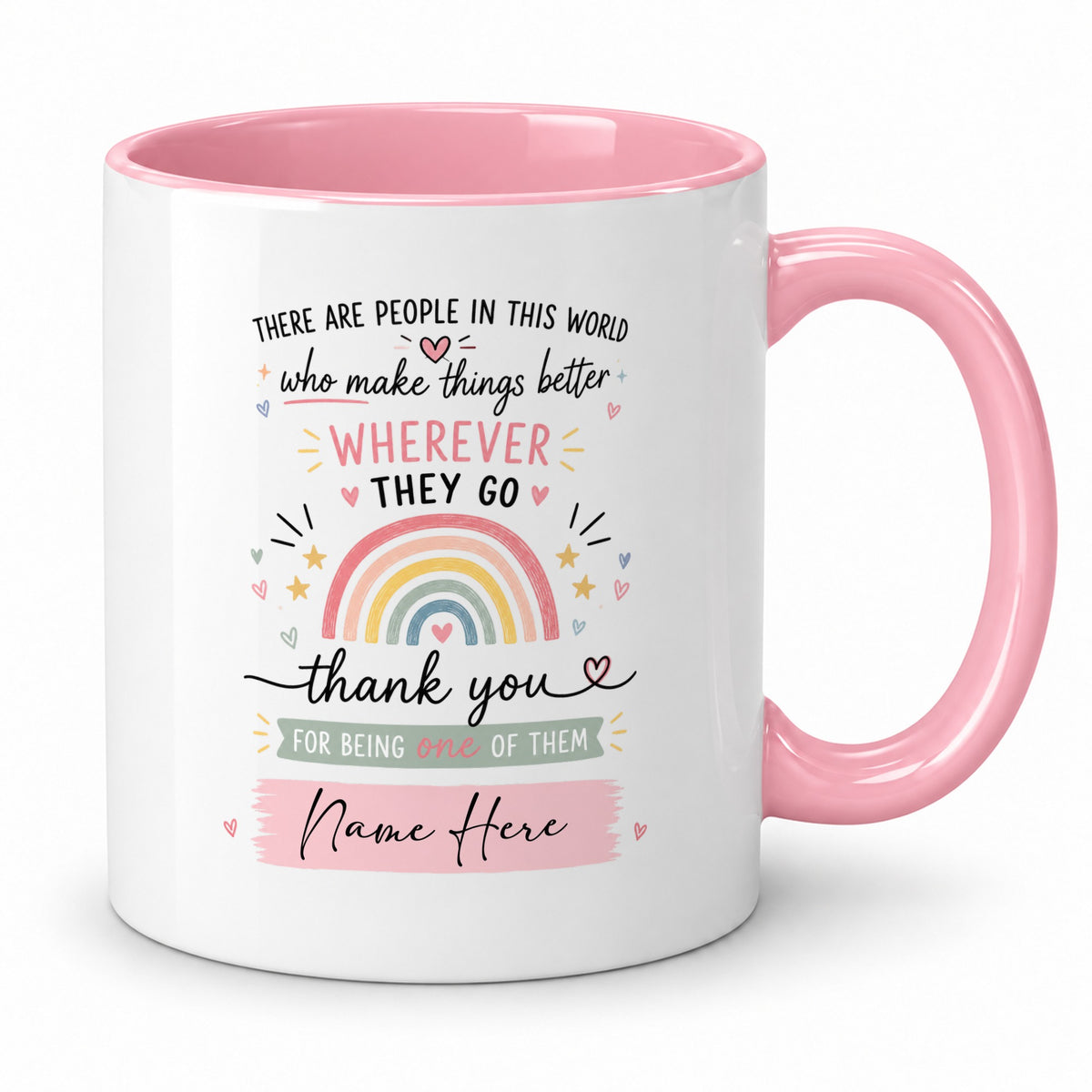 Personalised Thank You Mug – Pastel Rainbow – Custom Name Gift