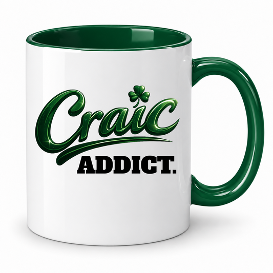 Craic Addict Mug – 11oz ceramic mug on a plain white background