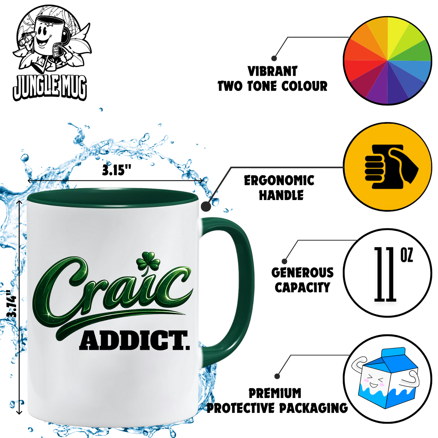 Craic Addict Mug | Funny Irish Mug | Irish Gift for Men & Women | Irish Slang Coffee Mug | St Patrick's Day Gift | 11oz Ceramic Mug