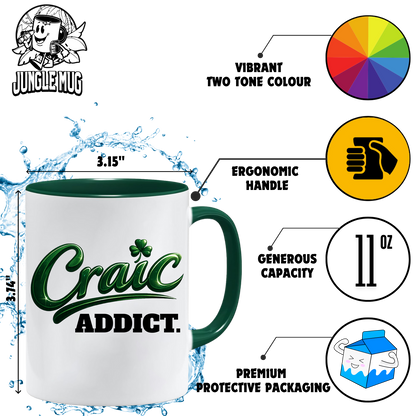 Craic Addict Mug | Funny Irish Mug | Irish Gift for Men & Women | Irish Slang Coffee Mug | St Patrick's Day Gift | 11oz Ceramic Mug