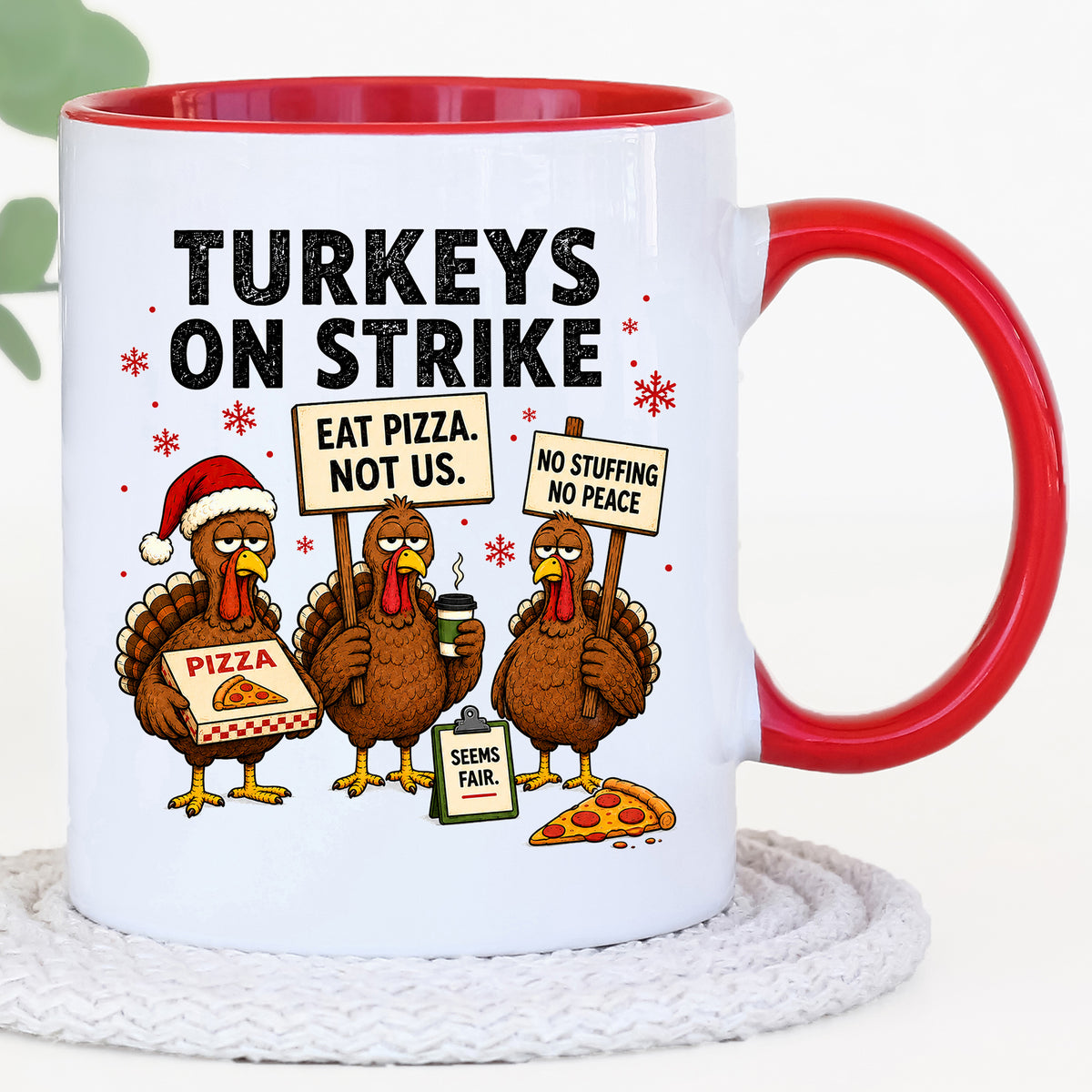 Turkeys On Strike Christmas Mug | Funny Christmas Turkey Gift