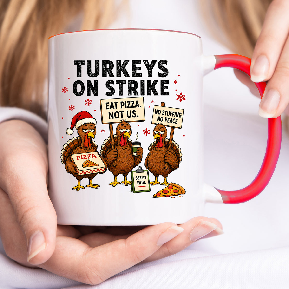 Turkeys On Strike Christmas Mug | Funny Christmas Turkey Gift