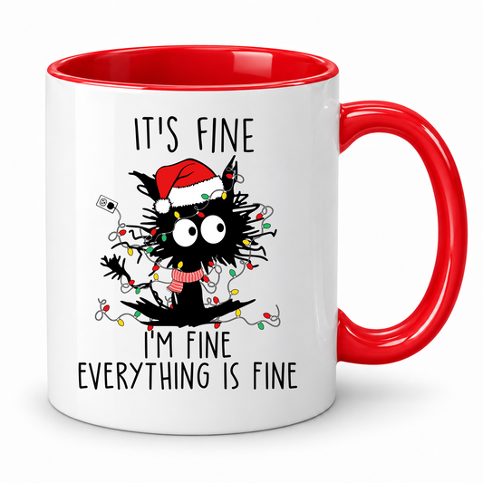 It's Fine, I'm Fine Christmas Mug – Funny Cat Gift – Festive Gift