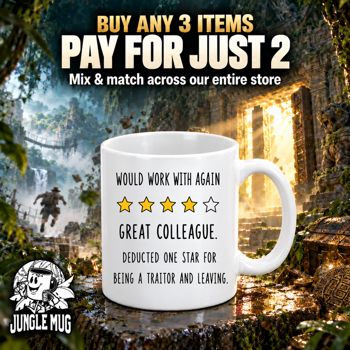 Would Work With Again Mug | Funny Colleague Leaving Gift | 4 Star Coworker Mug