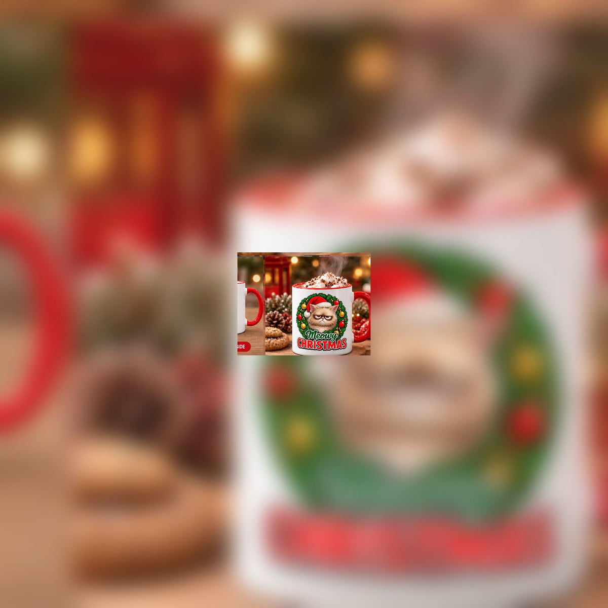Meowy Christmas mug with hot chocolate